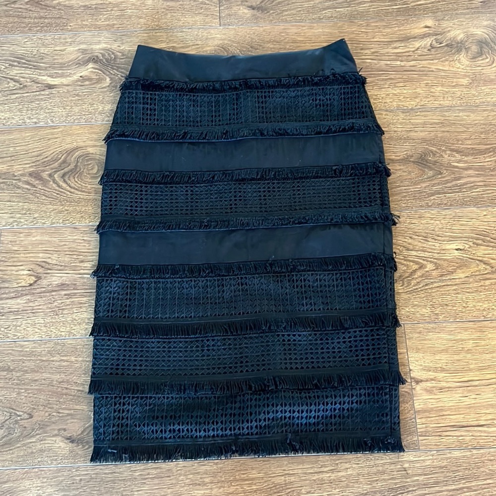 Banana Republic Black Fringe Pencil Skirt